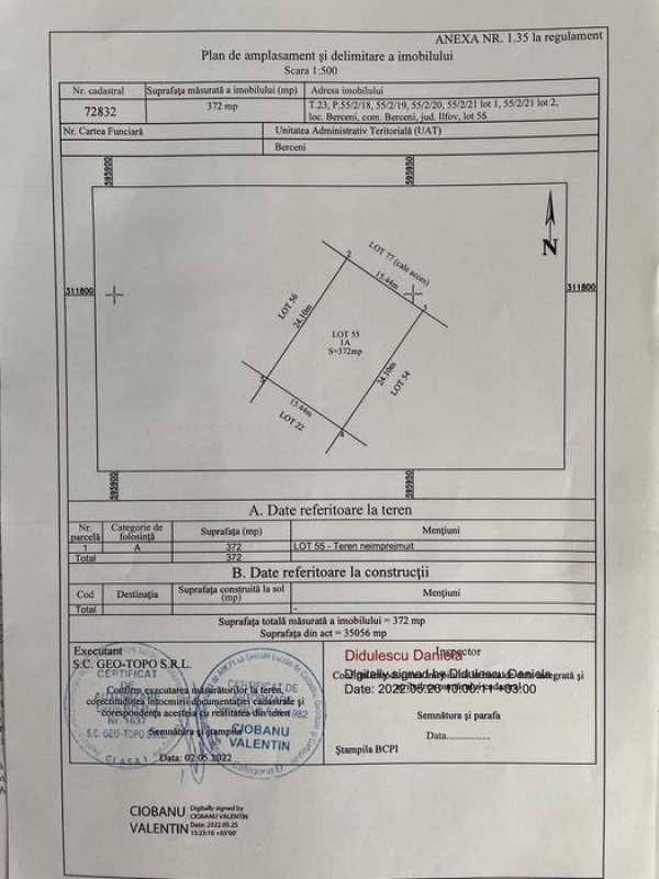 Teren comuna Berceni, Ilfov de vânzare  – 372 mp