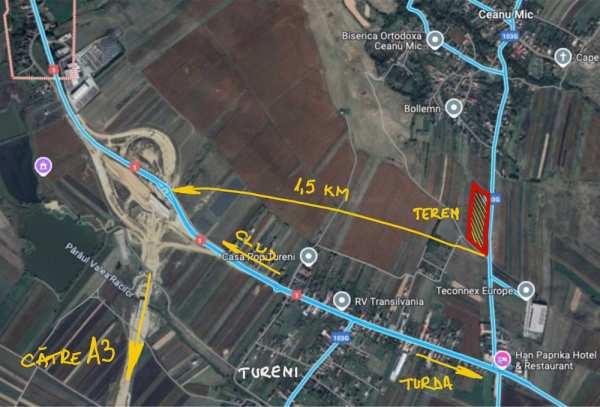 Vand 25.000 mp teren industrial intravilan la Tureni, pentru hale