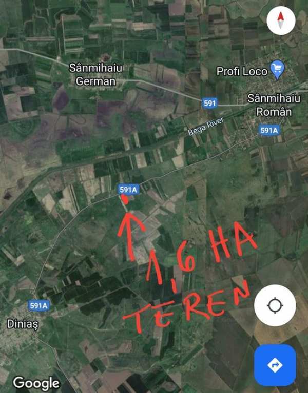 16000mp teren arabil 52,5m front la sosea, Sanmihaiu Roman