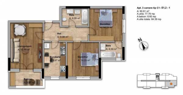 Apartamente cu 1/2/3/4 camere (cu terasa/gradina)