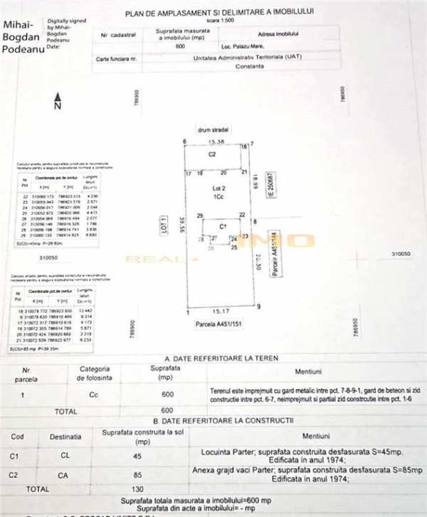 Teren 600mp. curs constructii, utilitati, palazu mare, str.spicului